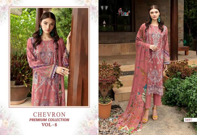 Shree Chevron Premium Collection Vol 8 Chiffon Dupatta Pakistani Suits Wholesale Catalog