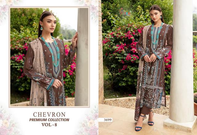 Shree Chevron Premium Collection Vol 8 Chiffon Dupatta Pakistani Suits Wholesale Catalog