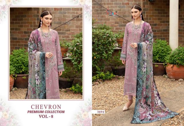 Shree Chevron Premium Collection Vol 8 Chiffon Dupatta Pakistani Suits Wholesale Catalog