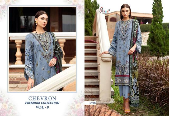 Shree Chevron Premium Collection Vol 8 Chiffon Dupatta Pakistani Suits Wholesale Catalog