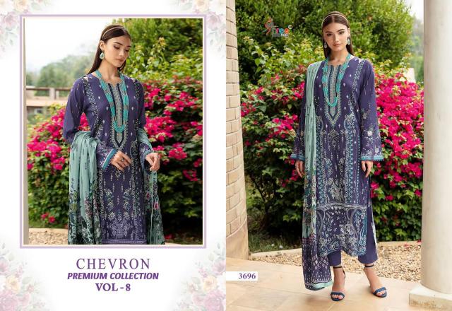 Shree Chevron Premium Collection Vol 8 Chiffon Dupatta Pakistani Suits Wholesale Catalog