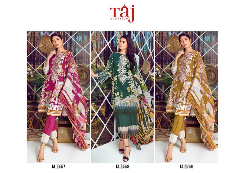 Taj 557 To 559 Chiffon Dupatta Pakistani Suits Wholesale Catalog