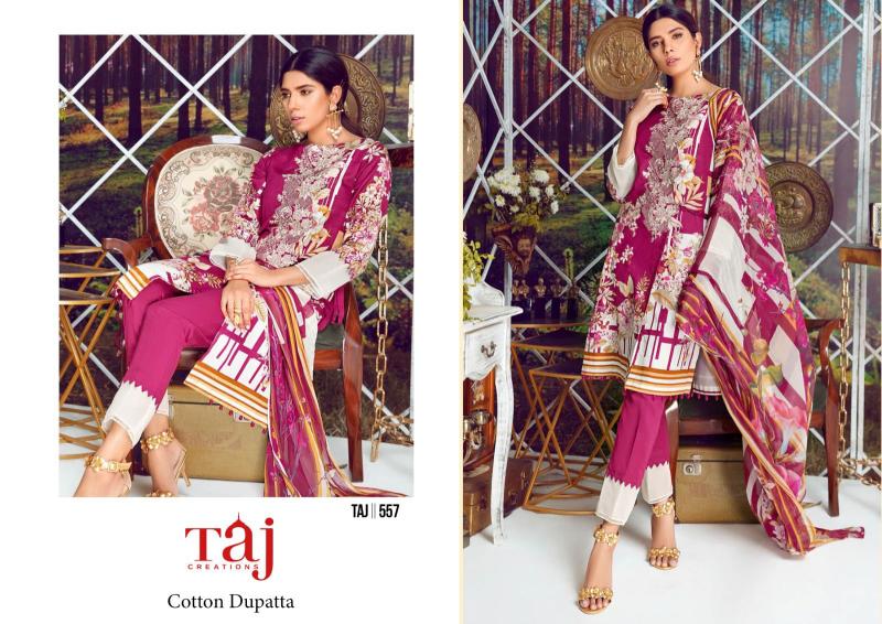 Taj 557 To 559 Cotton Dupatta Pakistani Suits Wholesale Catalog