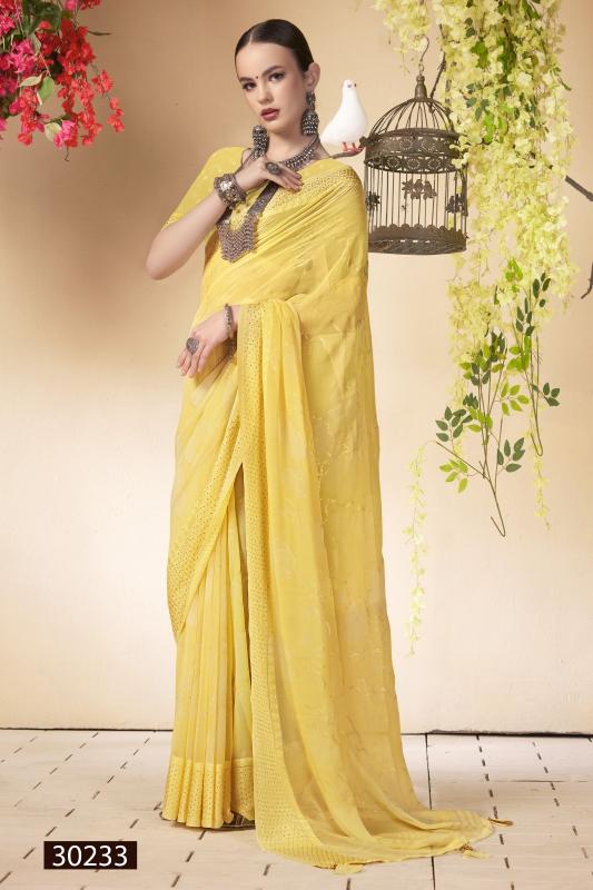 Vallabhi Samveda printed yellow georgette saree online india