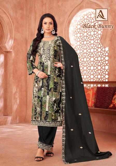 Alok Black Bunny ladies dress material wholesalers in ahmedabad