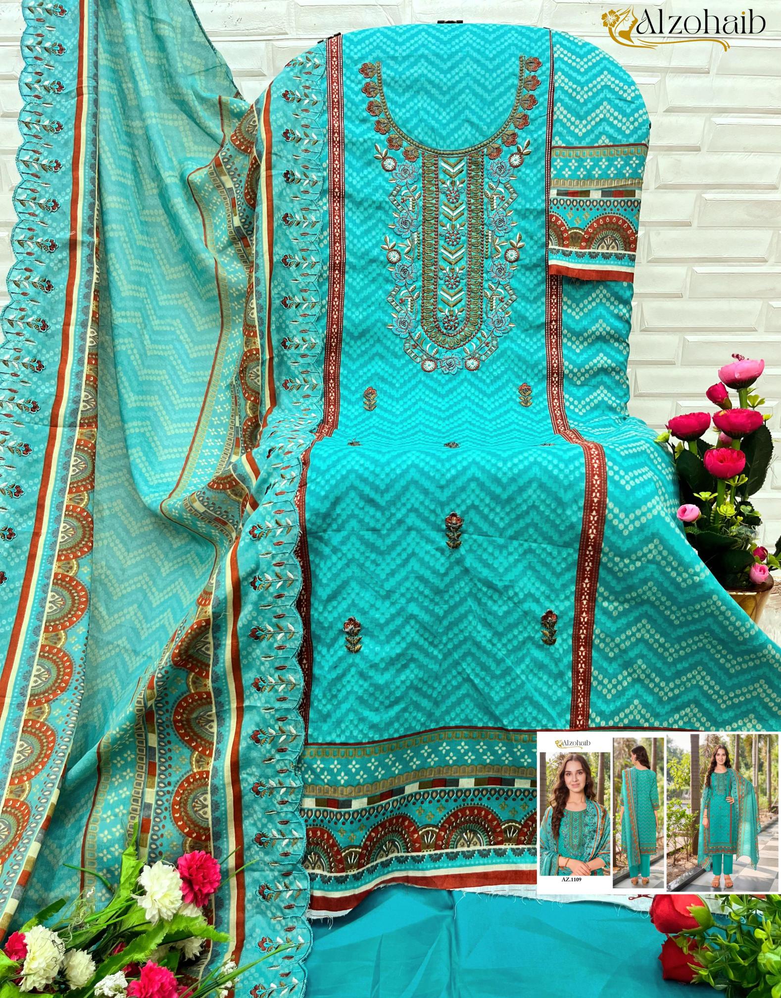 Alzohaib Az 1009 To 1011 Cotton Pakistani Suits Wholesale Catalog