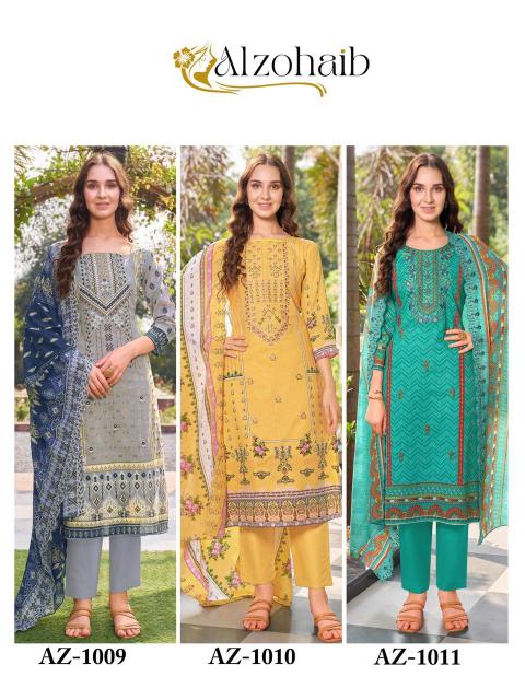 Alzohaib Az 1009 To 1011 Cotton Pakistani Suits Wholesale Catalog