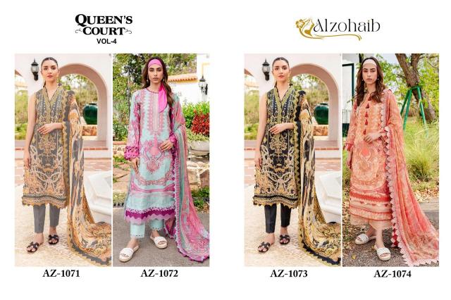 Alzohaib Queens Court Vol 4 Chiffon Dupatta original pakistani lawn suites wholesale dealer