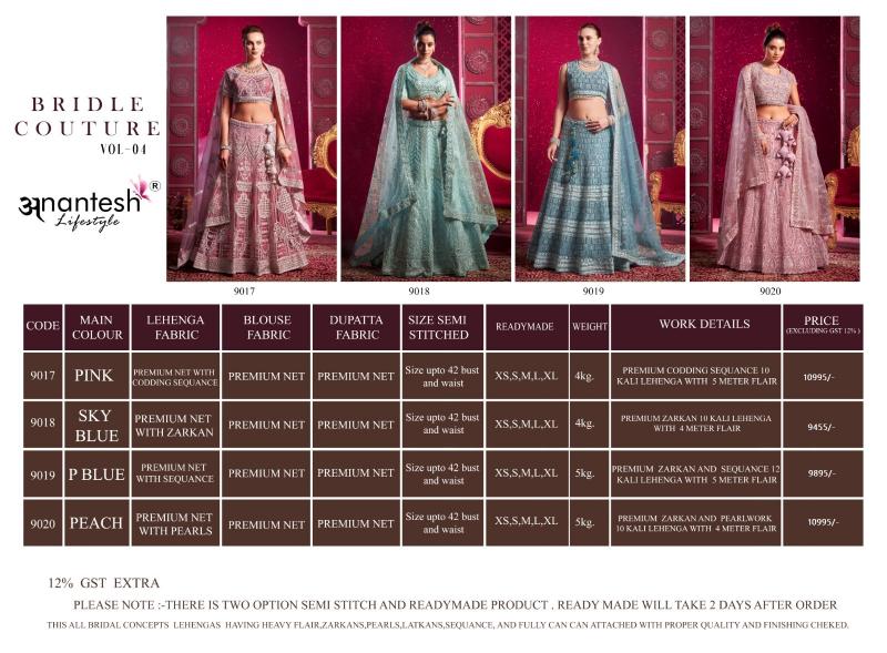 Anantesh Bridal Couture Vol 4 Designer Bridal Wear Lehenga Choli Wholesale Catalog