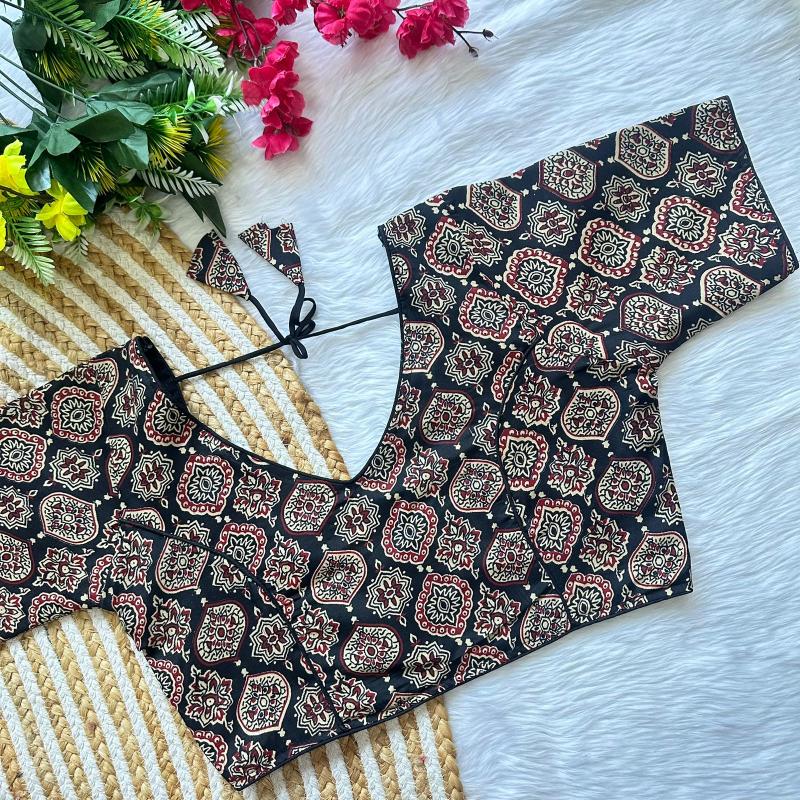 Blousewala Cotton AjrakhPrint V Neck Blouse