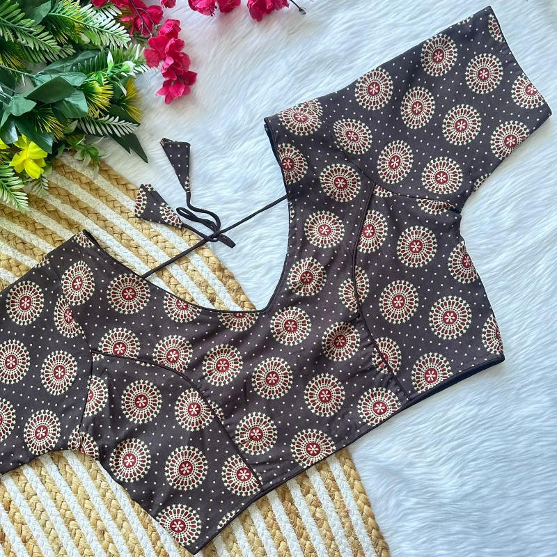 Blousewala Cotton AjrakhPrint V Neck Blouse