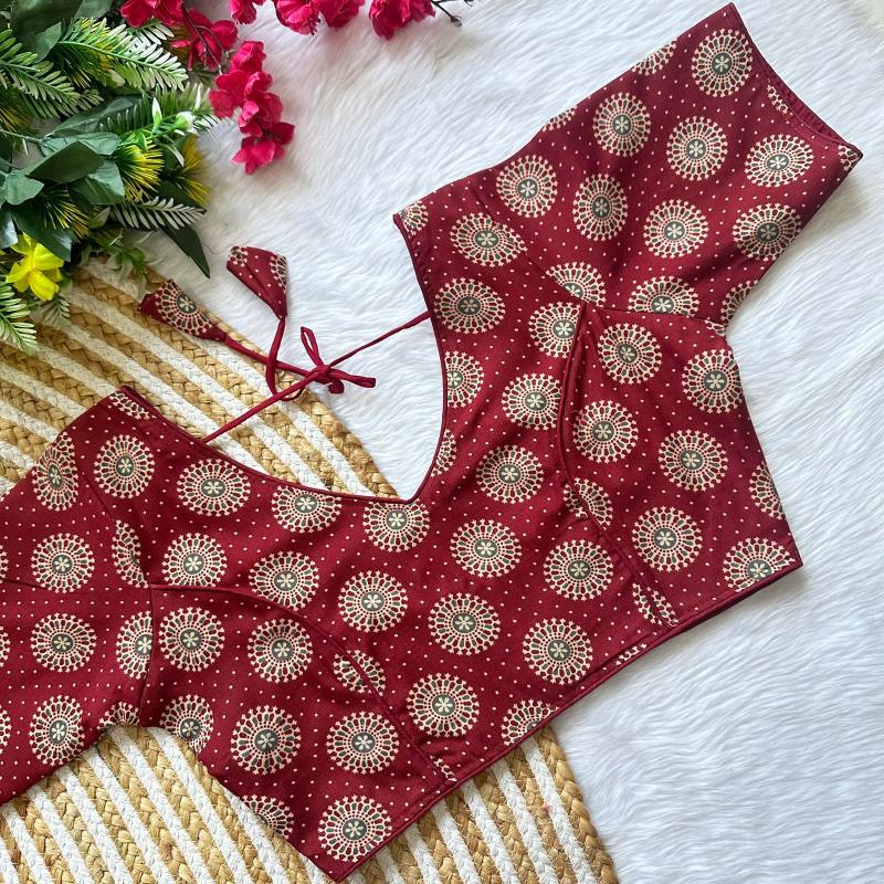 Blousewala Cotton AjrakhPrint V Neck Blouse