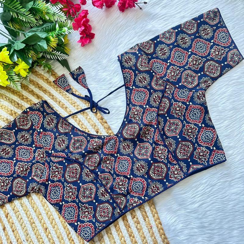 Blousewala Cotton AjrakhPrint V Neck Blouse