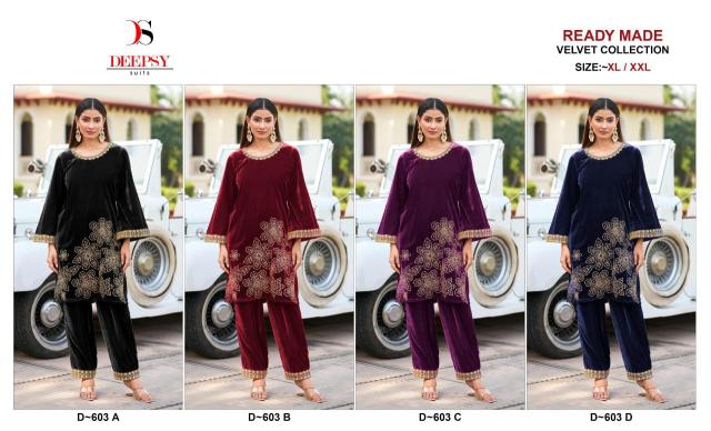 Deepsy D 603 ABCD Velvet Readymade buy pakistani suits wholesale