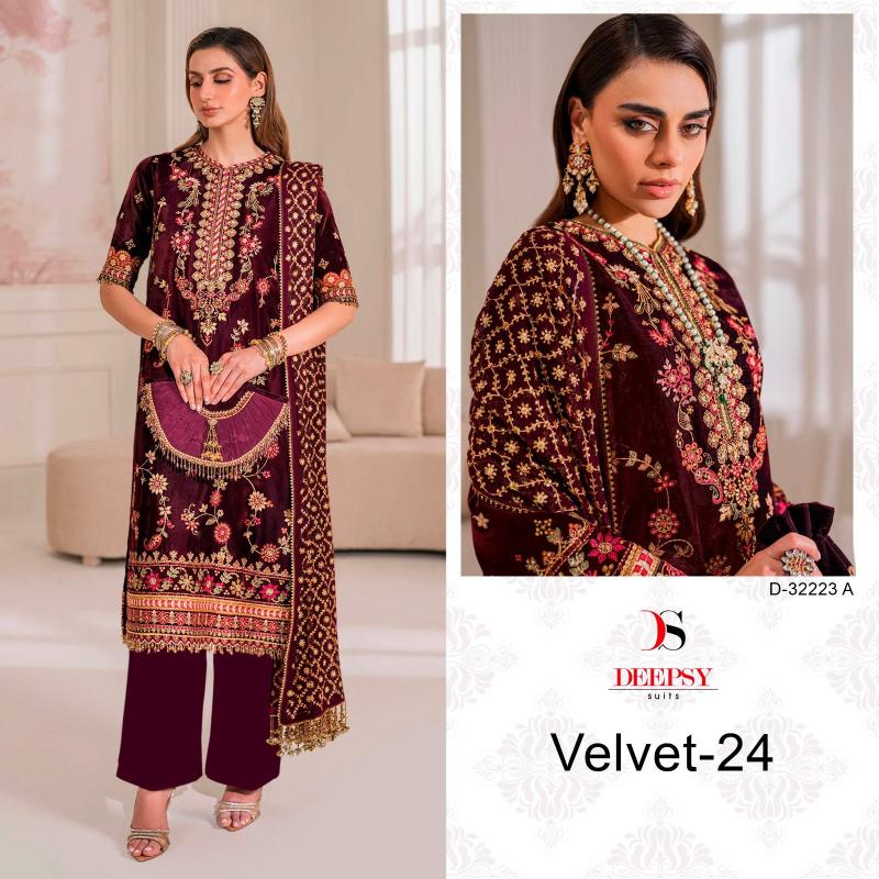 Deepsy Velvet 24 D- 32223 A To D Pakistani Suit Wholesale Catalog 