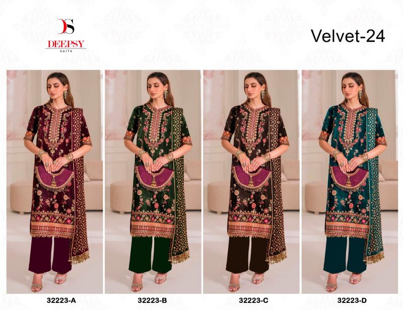 Deepsy Velvet 24 D- 32223 A To D Pakistani Suit Wholesale Catalog 