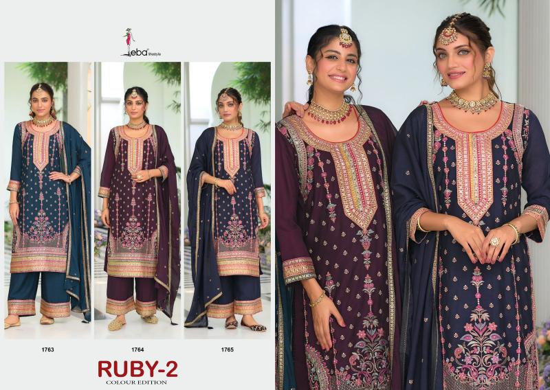 Eba Ruby 2 Colour Edition Chinon Embroidery Ready Made Salwar Kameez Wholesale Catalog