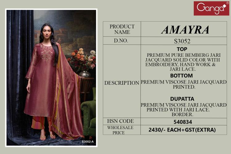 Ganga Amayra 3052 Premium Pure Bemberg Silk Salwar Kameez Wholeslae Catalog