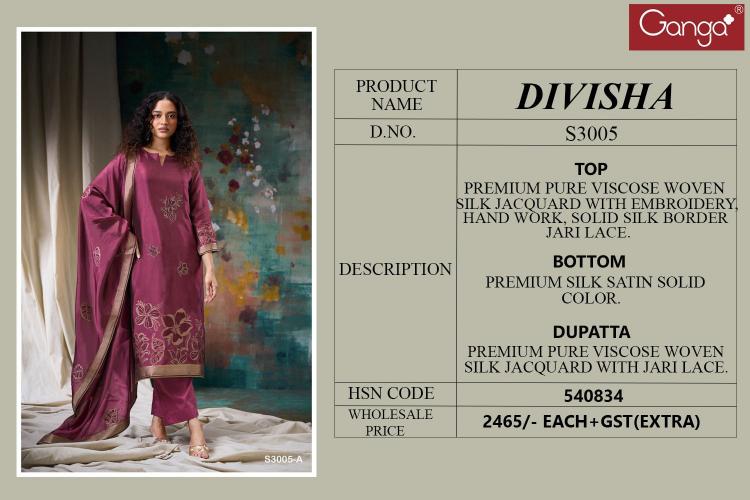 Ganga Divisha 3005 Premium Pure Viscose Salwar Suits wholesale catalog