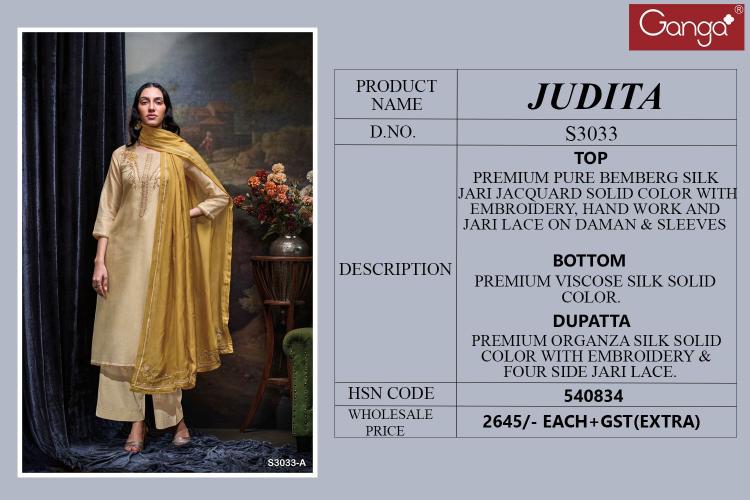 Ganga Judita 3033 Premium Pure Bemberg Silk Salwar Kameez Wholeslae Catalog