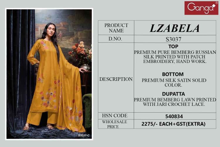 Ganga Lzabela 3037 Premium Pure Bemberg Russian Silk Salwar Kameez Wholesale Catalog