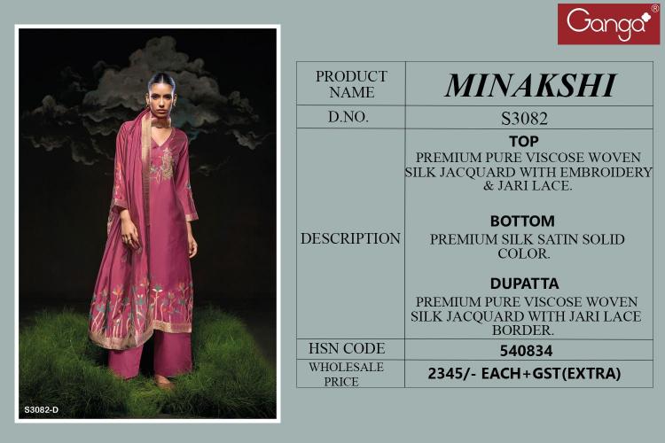 Ganga Minaksi 3082 Premium Pure Viscose Salwar Suits wholesale catalog