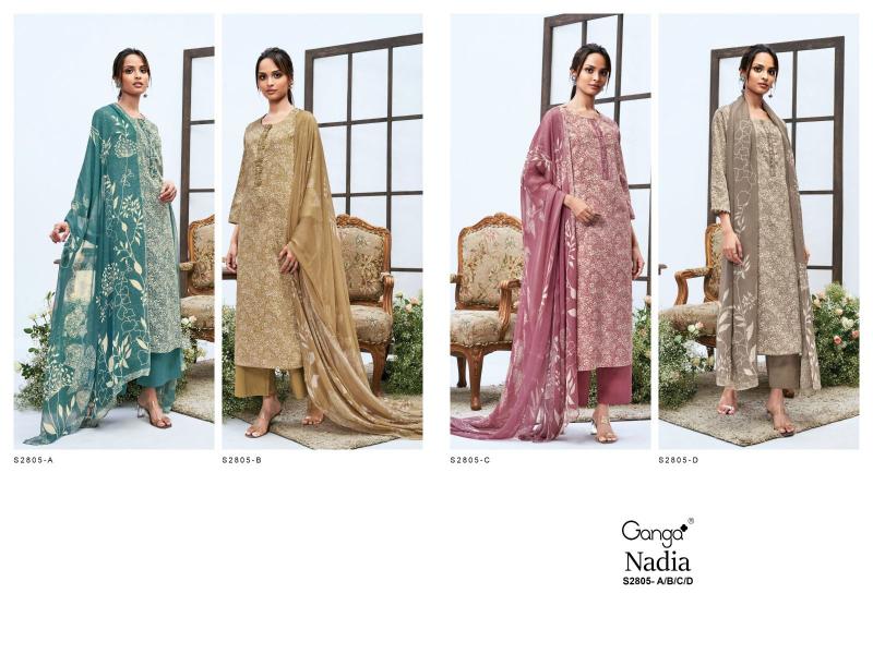 Ganga Nadia 2805 Premium Cotton Satin Salwar Kameez Wholesale Catalog