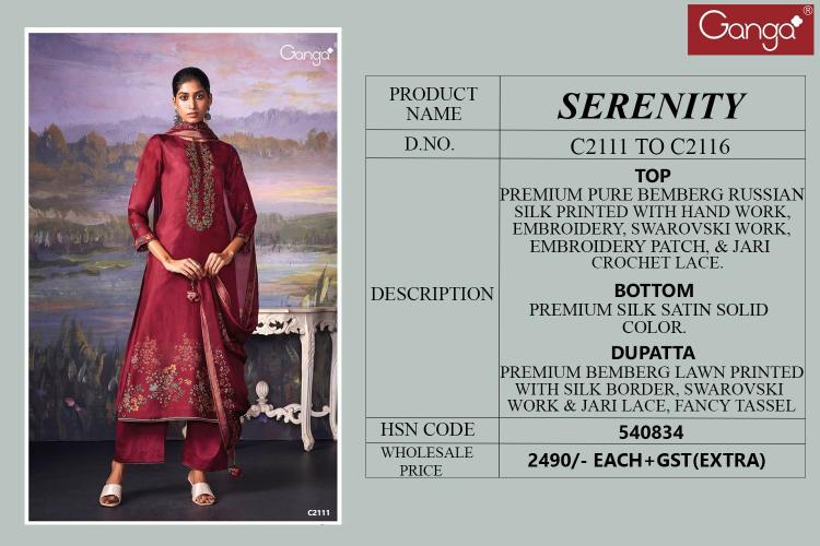 Ganga Serenity Premium Pure Bemberg Russian Silk Salwar Kameez Wholesale Catalog