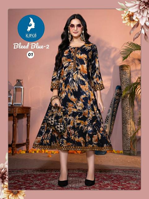 Kaya Bleed blue Vol 2 long pakistani kurtis online india