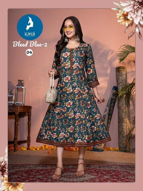 Kaya Bleed blue Vol 2 long pakistani kurtis online india