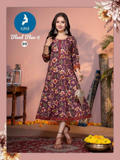 Kaya Bleed blue Vol 2 long pakistani kurtis online india