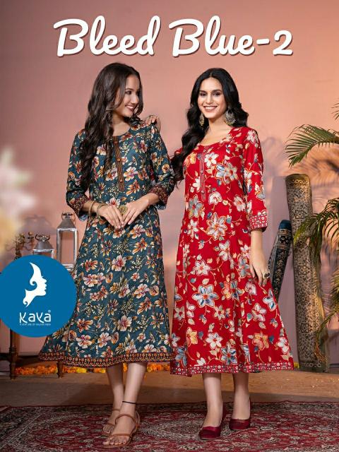 Kaya Bleed blue Vol 2 long pakistani kurtis online india