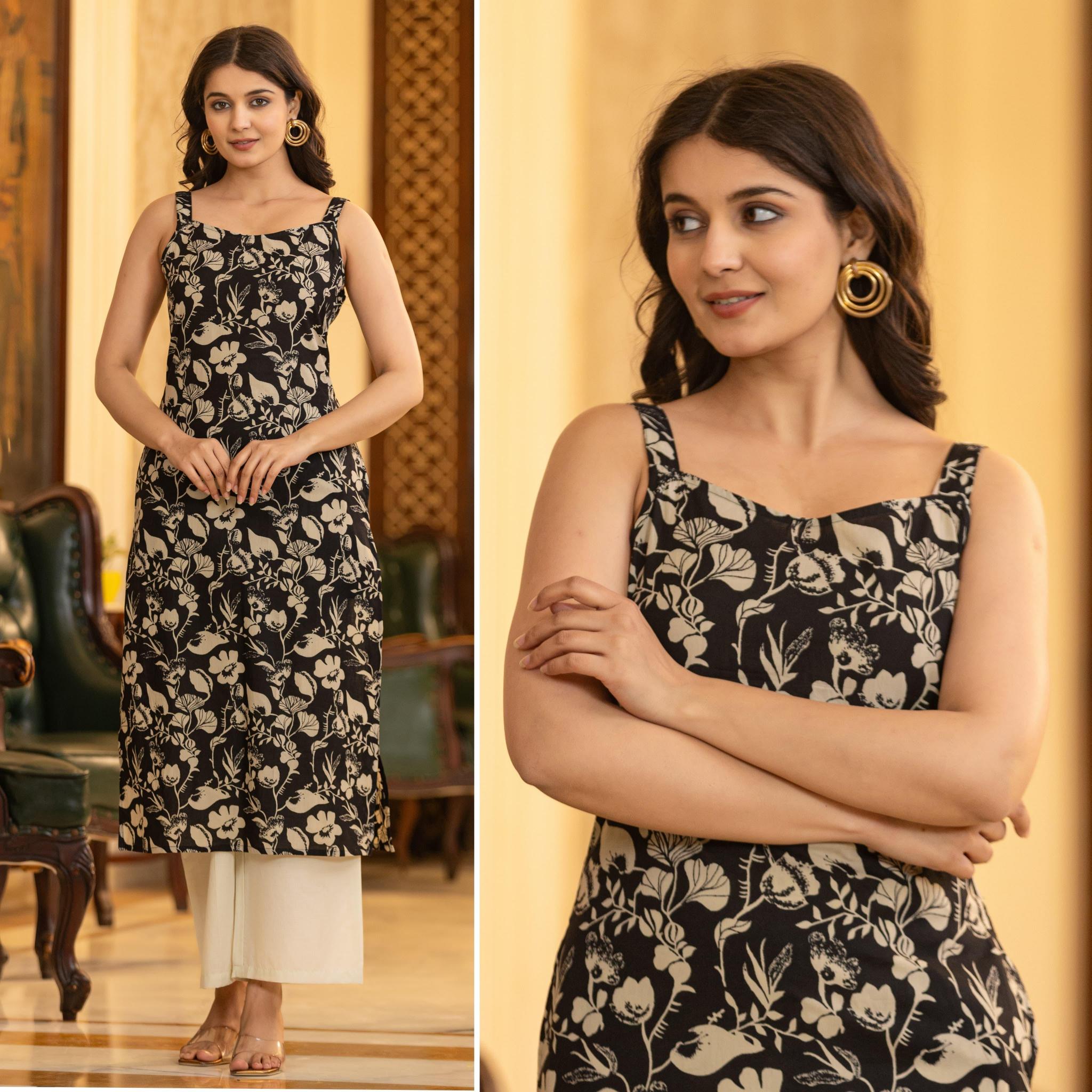 Sabella Cotton Sleeveless Vol 1 black kurti india