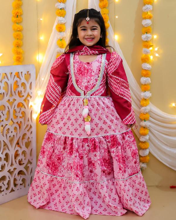 Sabella vol 3 red three layers long anarkali kids stylish kurtis online india