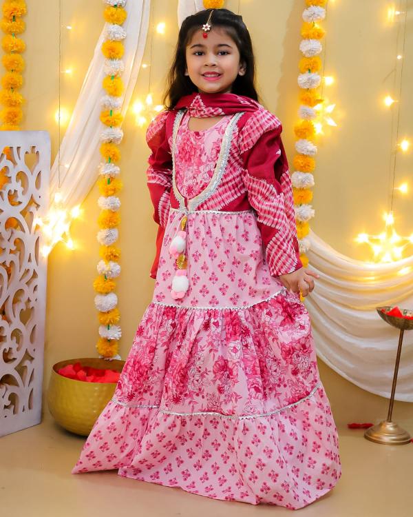 Sabella vol 3 red three layers long anarkali kids stylish kurtis online india