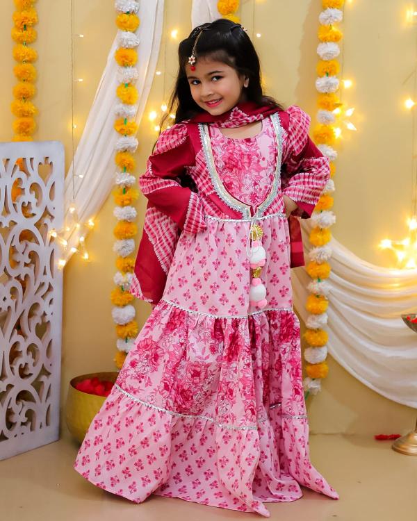 Sabella vol 3 red three layers long anarkali kids stylish kurtis online india