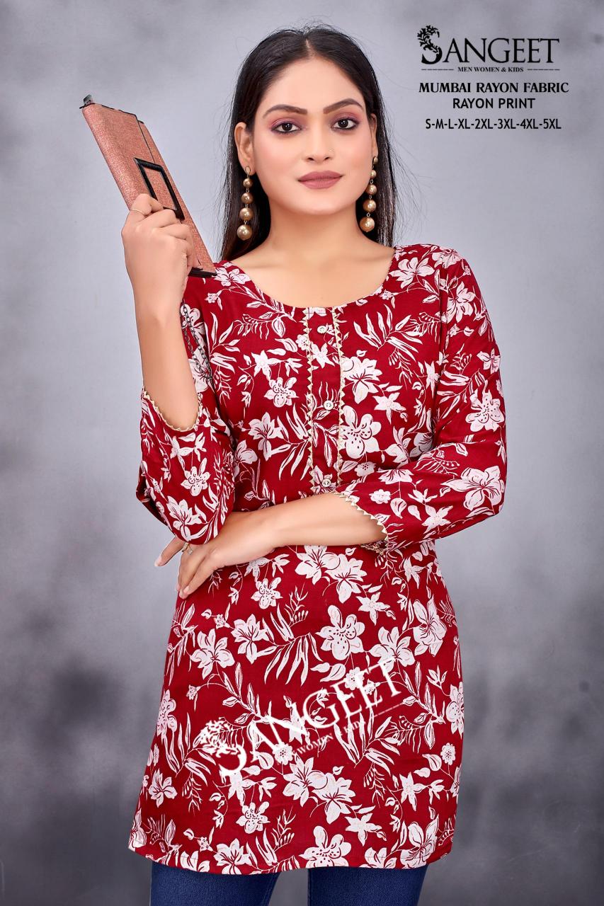 Sangeet Mumbai Rayon Print Short kurti online purchase india