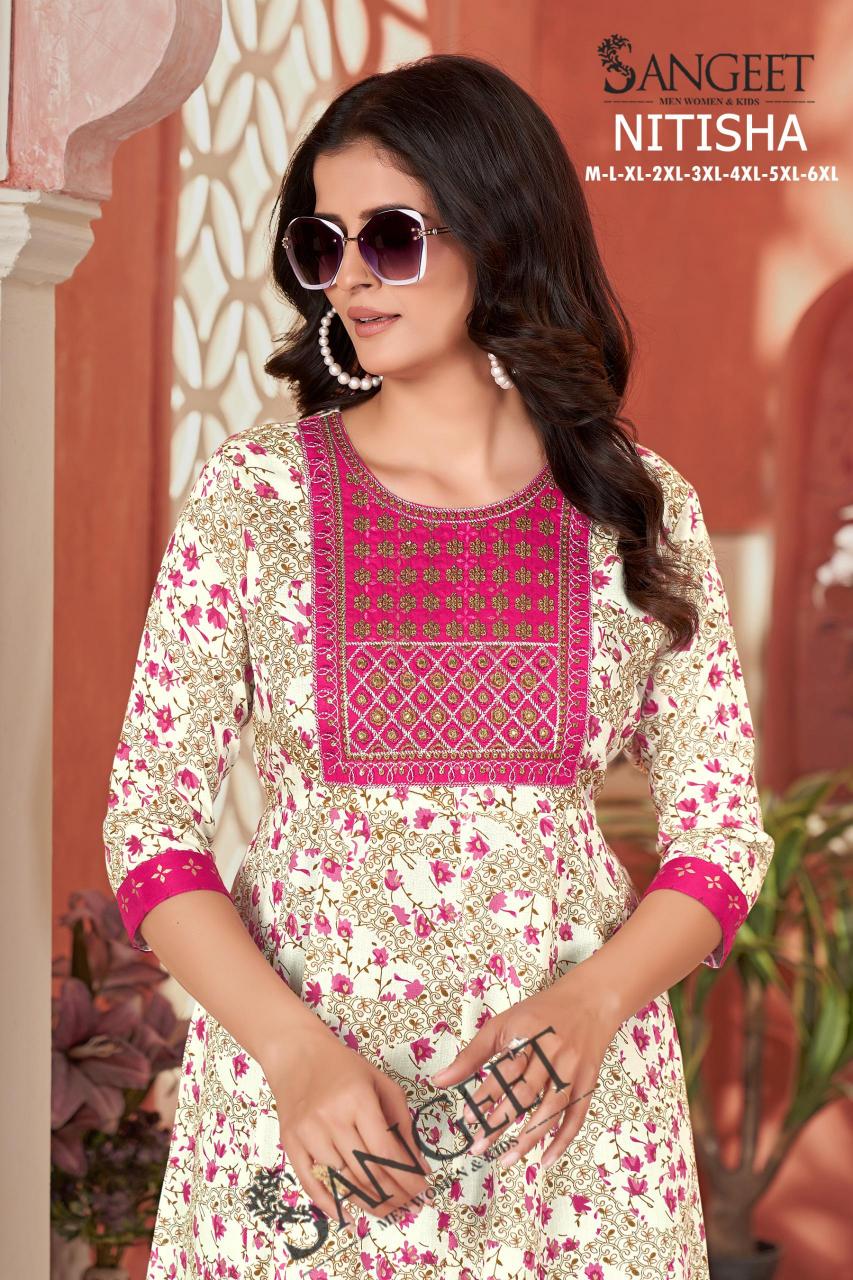 Sangeet Nitisha Rayon Gold Printed kurtis online shopping india