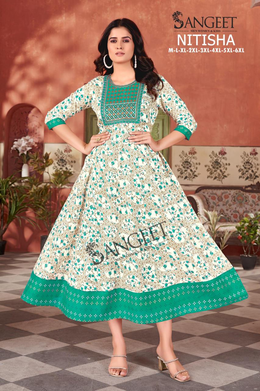 Sangeet Nitisha Rayon Gold Printed kurtis online shopping india