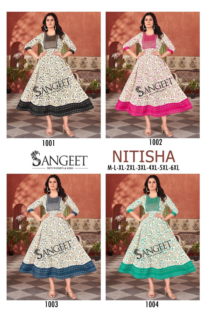 Sangeet Nitisha Rayon Gold Printed kurtis online shopping india