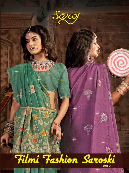 Saroj Filmi Fashion Swarovski vol.1 organza silk saree in surat with price wholesale