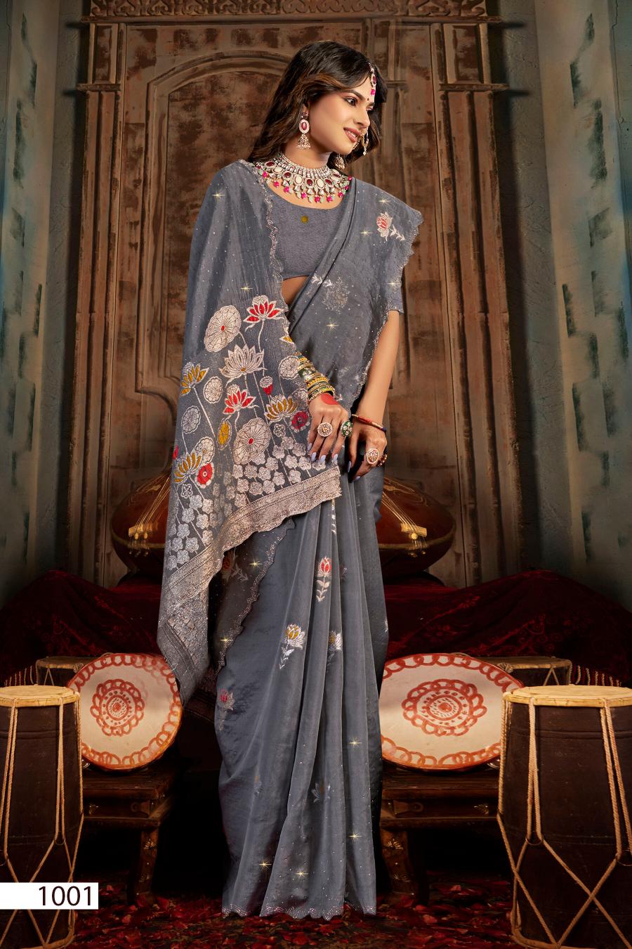 Saroj Filmi Fashion Swarovski vol.1 organza silk saree in surat with price wholesale