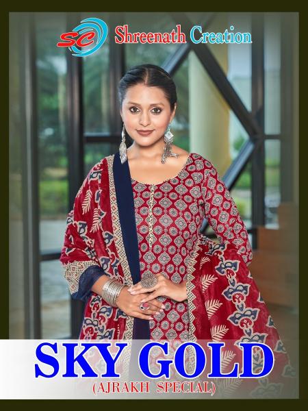 SC Sky Gold Vol-1 – Ajrak Special Kurti Pant With Dupatta - Wholesale Catalog