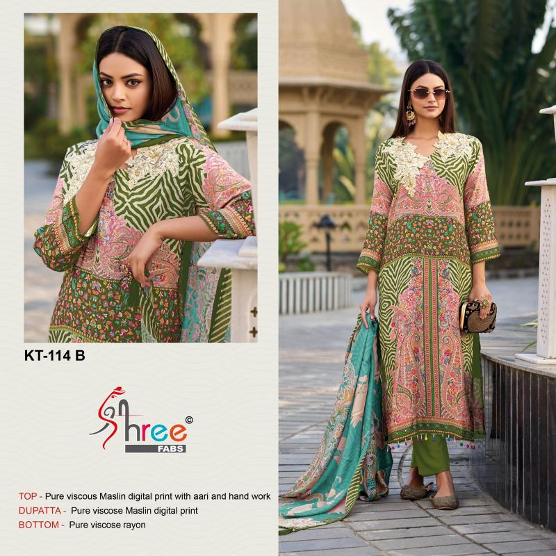 Shree Fabs Kt 114 Maslin Digital Printed pakistani wholesale suits india