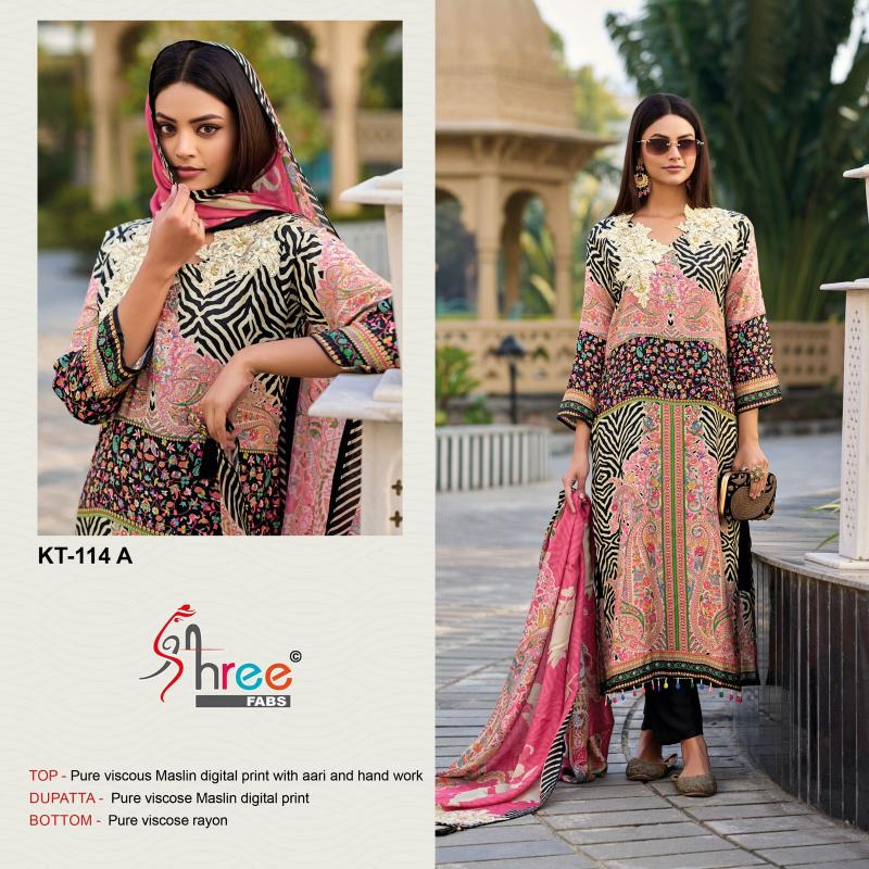 Shree Fabs Kt 114 Maslin Digital Printed pakistani wholesale suits india