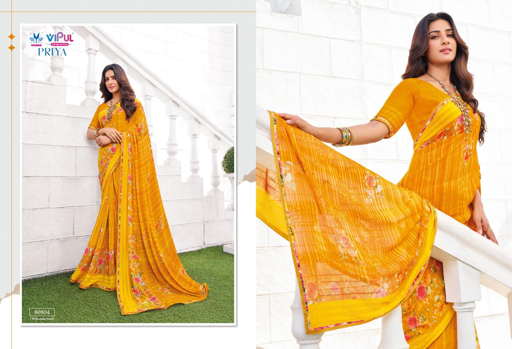 Vipul Priya yellow georgette saree online india