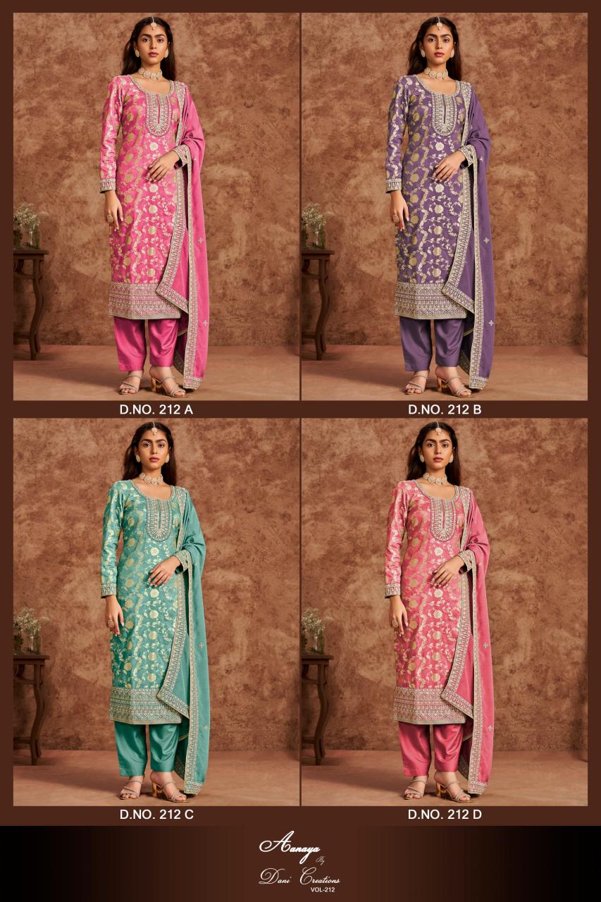 Aanaya Vol 212 Dola Silk Jacquard salwar kameez material wholesale