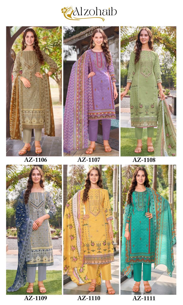 Alzohaib Az 1106 To 1111 Catalog Cotton Embroidered Pakistani Suits