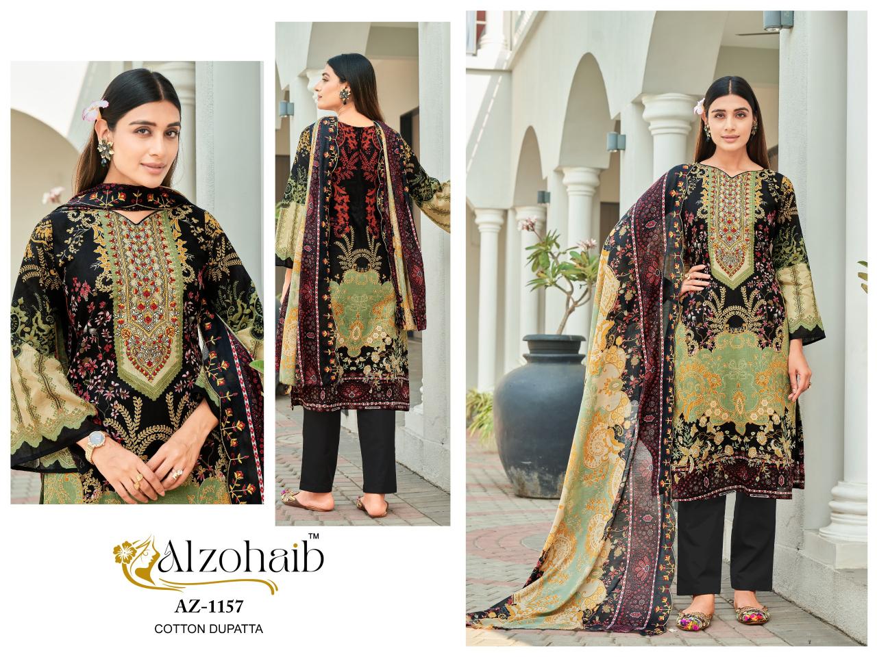 Alzohaib Az 1155 To 1157 Catalog Cotton Dupatta pakistani designer suits wholesale in india