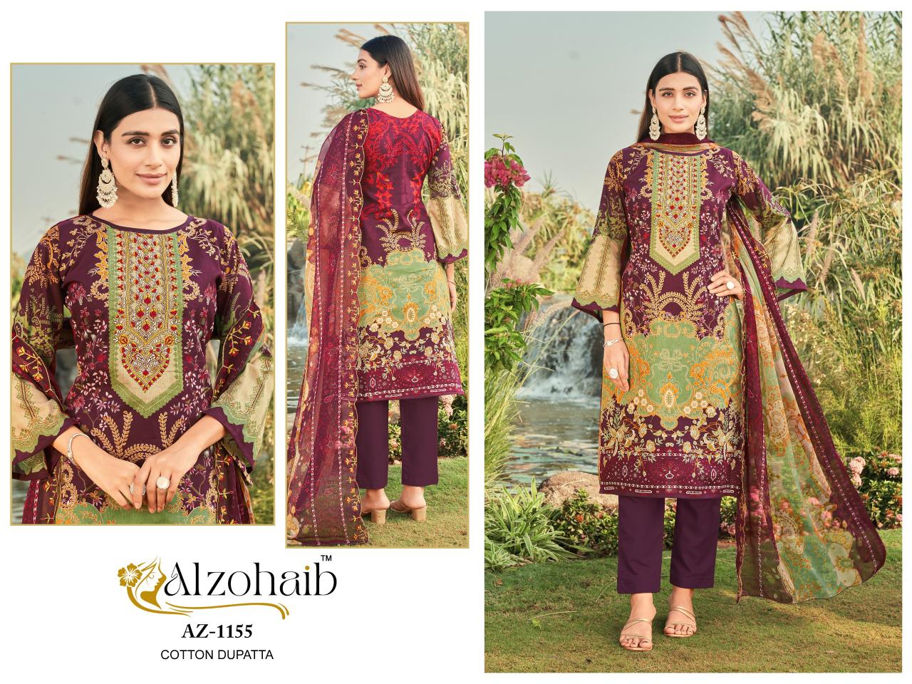 Alzohaib Az 1155 To 1157 Catalog Cotton Dupatta pakistani designer suits wholesale in india